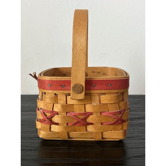 Longaberger "Let It Snow" 2000 Handwoven Basket with Handle & Red Accents USA - Picture 2 of 10